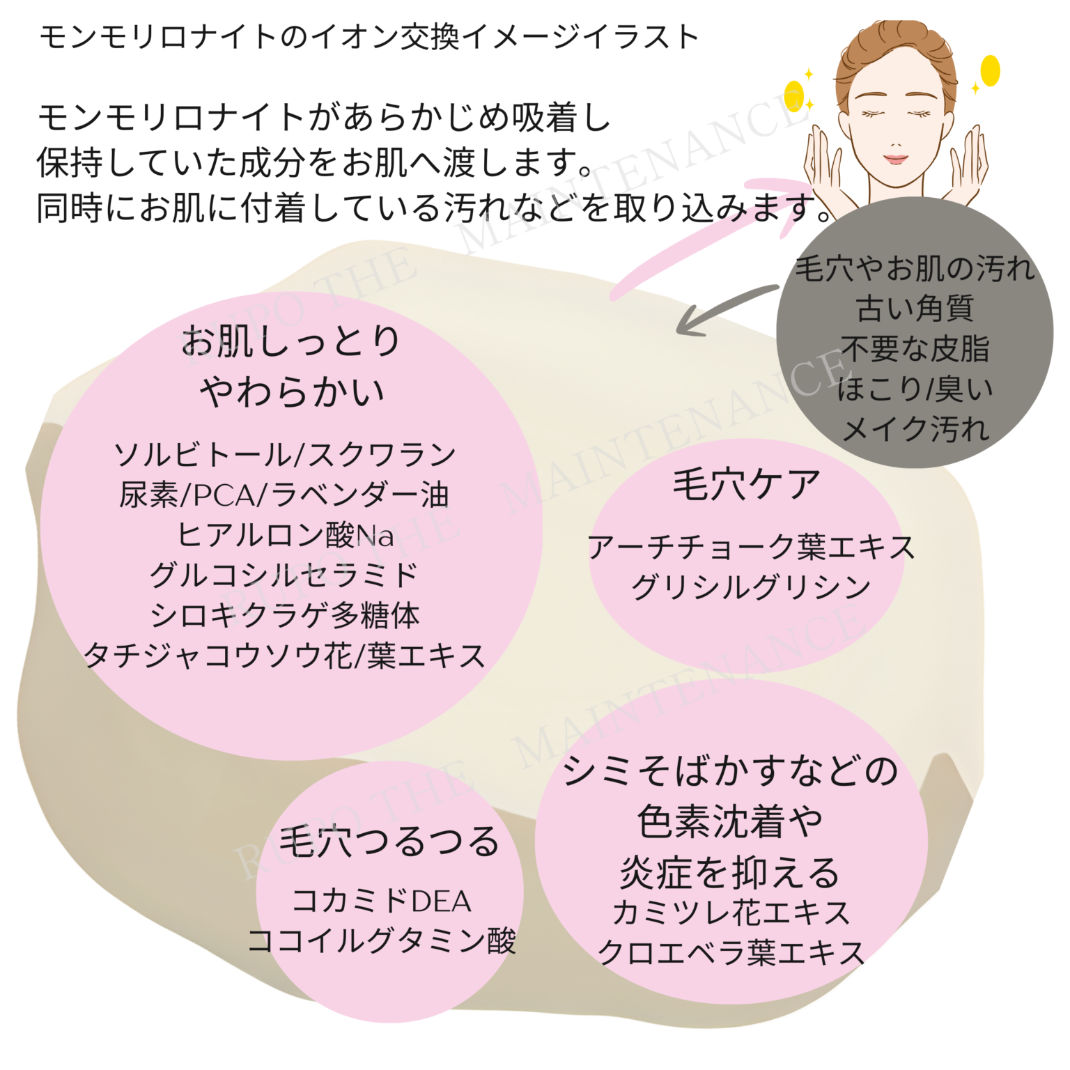 モンモリロナイトのイオン交換イメージイラスト